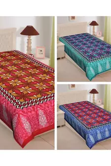 Textstylers pure cotton printed single bedsheet (Combo of 3)