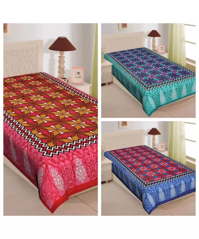 Textstylers pure cotton printed single bedsheet (Combo of 3)