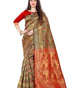 Black And Red Kanjeevaram Saree With Blouse Piece.