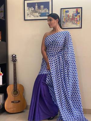Blue Polka Cotton Hand Dyed Saree 1
