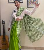 Green Polka Cotton Hand Dyed Saree