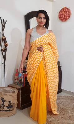Yellow Polka Hand Dyed Cotton Saree 1