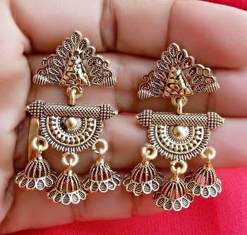 RozMili Oxidized Gold Plated small beautiful metal Earrings for Girls 2
