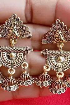 RozMili Oxidized Gold Plated small beautiful metal Earrings for Girls