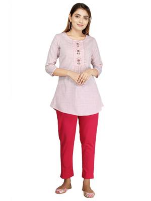 Pink hand woven rayon short-kurtis 1