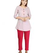 Pink hand woven rayon short-kurtis