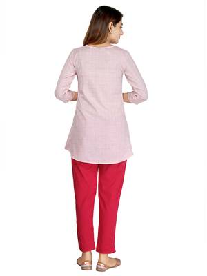 Pink hand woven rayon short-kurtis 2