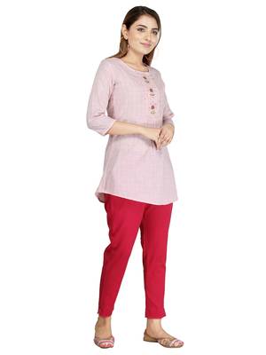 Pink hand woven rayon short-kurtis 3
