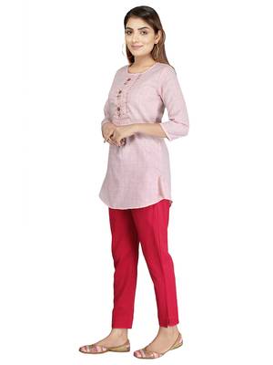 Pink hand woven rayon short-kurtis 4