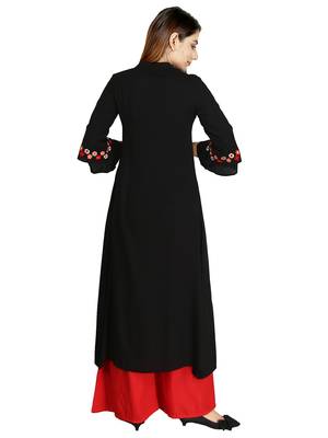 Black embroidered rayon long-kurtis 4