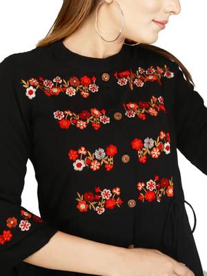 Black embroidered rayon long-kurtis 5