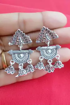 RozMili Oxidized silver plated metal small beautiful earrings for Girls