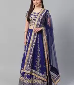 Navy blue embroidered art silk semi stitched lehenga