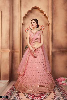 Pink embroidered georgette semi stitched lehenga 1