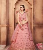 Pink embroidered georgette semi stitched lehenga
