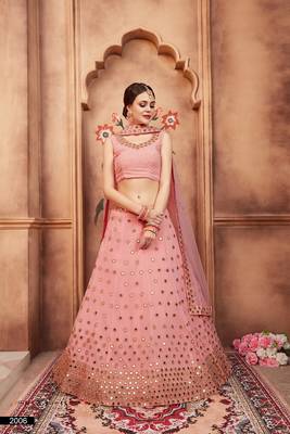 Pink embroidered georgette semi stitched lehenga 2