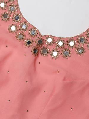 Pink embroidered georgette semi stitched lehenga 3