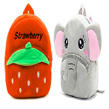 Lychee bags Velvet Kids School/Nursery/Picnic/Carry/Travelling Bag(Strawberry orange And Elephent) 1