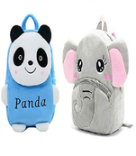 Lychee bags Velvet Kids School/Nursery/Picnic/Carry/Travelling Bag(Panda blue And Elephent)
