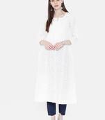 Ada Hand Embroidered White Cotton Lucknowi Chikankari Women Kurti - A237451