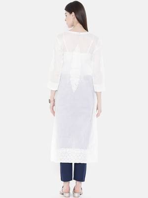 Ada Hand Embroidered White Cotton Lucknowi Chikankari Women Kurti - A237451 2