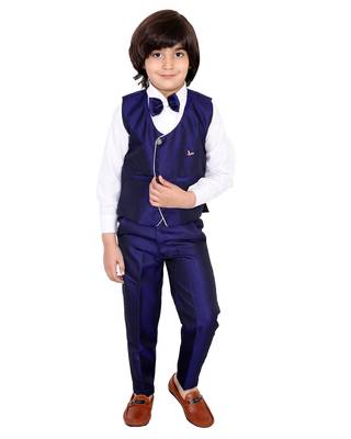 Blue plain silk cotton boys-suit 1