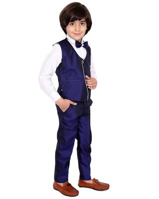 Blue plain silk cotton boys-suit 2