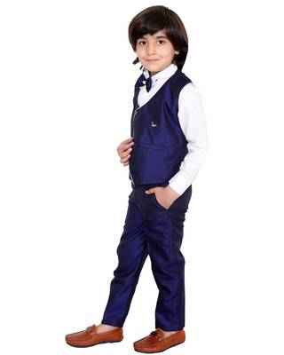 Blue plain silk cotton boys-suit 3