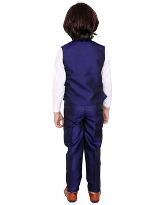 Blue plain silk cotton boys-suit 4