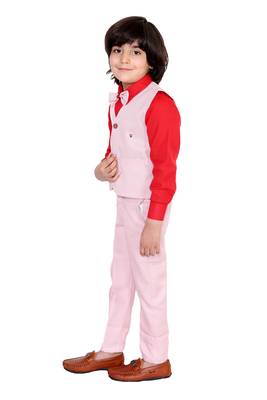 Red plain silk cotton boys-suit 2