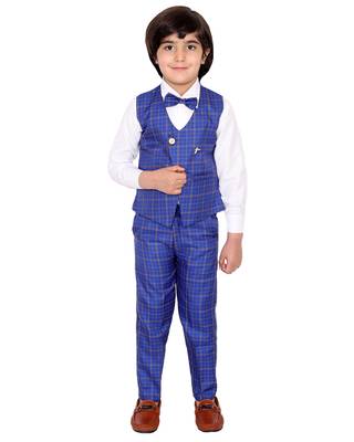Blue plain silk cotton boys-suit 1