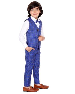 Blue plain silk cotton boys-suit 2