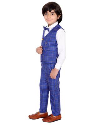Blue plain silk cotton boys-suit 3