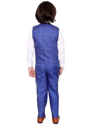 Blue plain silk cotton boys-suit 4