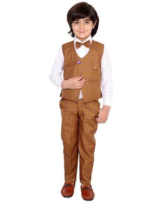 Yellow plain silk cotton boys-suit 1