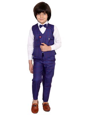 Blue plain silk cotton boys-suit 1