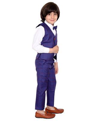 Blue plain silk cotton boys-suit 2