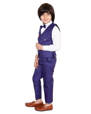 Blue plain silk cotton boys-suit 3