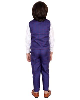 Blue plain silk cotton boys-suit 4