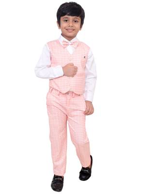 Pink plain silk cotton boys-suit 1