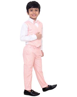 Pink plain silk cotton boys-suit 2