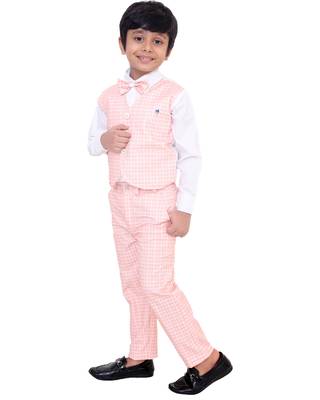 Pink plain silk cotton boys-suit 3