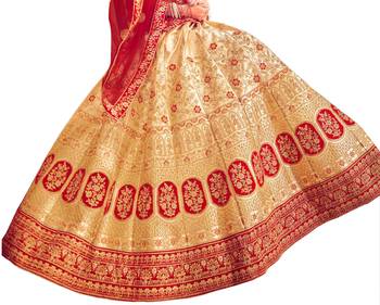 Beige embroidered satin semi stitched lehenga 2