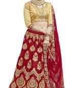 Maroon embroidered satin semi stitched lehenga