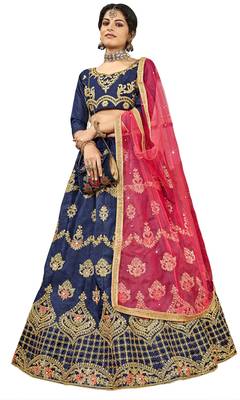 Blue embroidered Art Silk semi stitched lehenga 1