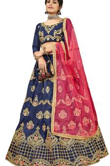 Blue embroidered Art Silk semi stitched lehenga