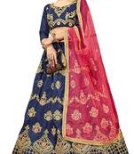 Blue embroidered Art Silk semi stitched lehenga