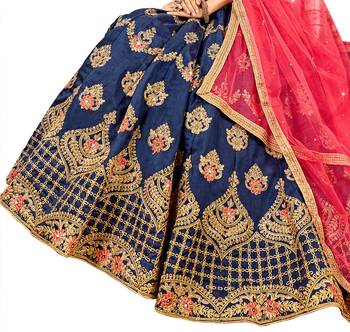 Blue embroidered Art Silk semi stitched lehenga 2