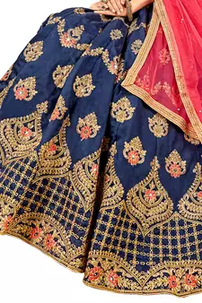 Blue embroidered Art Silk semi stitched lehenga