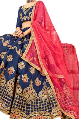 Blue embroidered Art Silk semi stitched lehenga 3